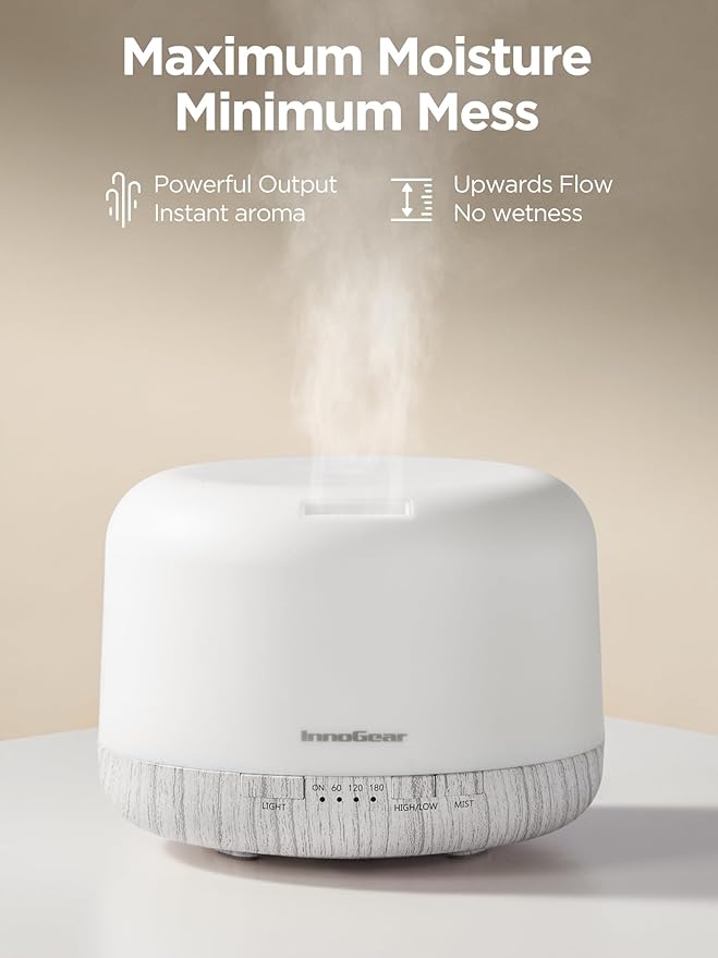InnoGear Aromatherapy Diffuser & 10 Essential Oils Set, 500ml Essential Oil Diffuser with Remote Control Ultrasonic Cool Mist Scent Humidifier Vaporizer Auto-Off Timer for Valentine's Gift, White