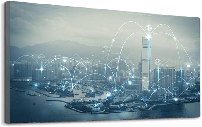 Wibinuki Wall Art Wall Decor Wall Paintings Smart city and communicion network IoT(Internet of Things). for Living Room Bedroom Bathroom Home Decor Can Be Hung Directly 20"x 40"