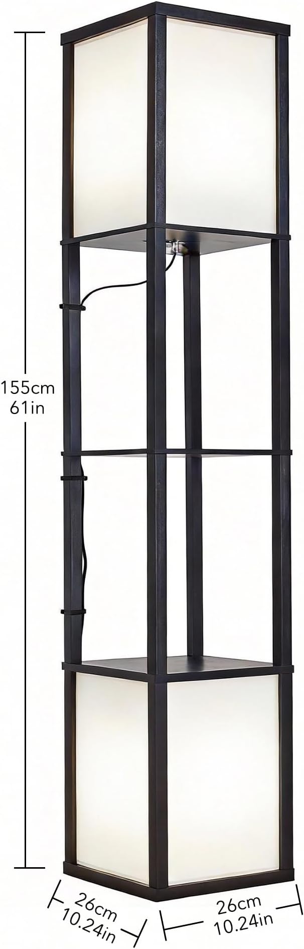 Black Floor Lamp with Shelves/Remote/App Control, Dimmable Led Standing Corner Display Bookshelf Lamp,Color Changing Temps,Floor Lamps for Living Room,Bedroom,Office (FL2L)