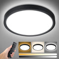 Unicozin Dimmable LED Flush Mount Ceiling Light with Remote Control, Wired 3000K-6000K Color Changing, 8.7Inch 18W(100W Equiv) 1500LM, Round Flat Ceiling Lamp Black for Bedroom, Living Room, Kitchen