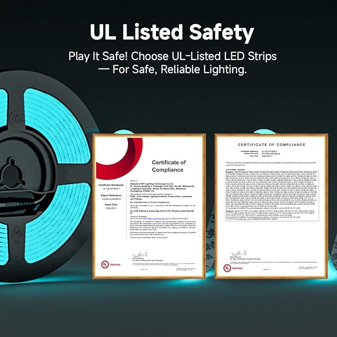 BTF-LIGHTING FCOB COB 3mm Width UL Listed Super Narrow Flexible Uniform LED Strip Light Ice Blue 16.4FT DC24V CRI 90+ Dimmable LED Ribbon for Kitchen Home Indoor Decor(No Adapter or Controller)