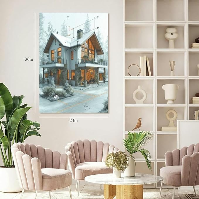 Large Wall Art Decor Smart Home a Sustainable Community Vertical Pictures Framed Canvas Wall Art for Living Room Bedroom Bathroom Artwork Paintings Kitchen 36x24
