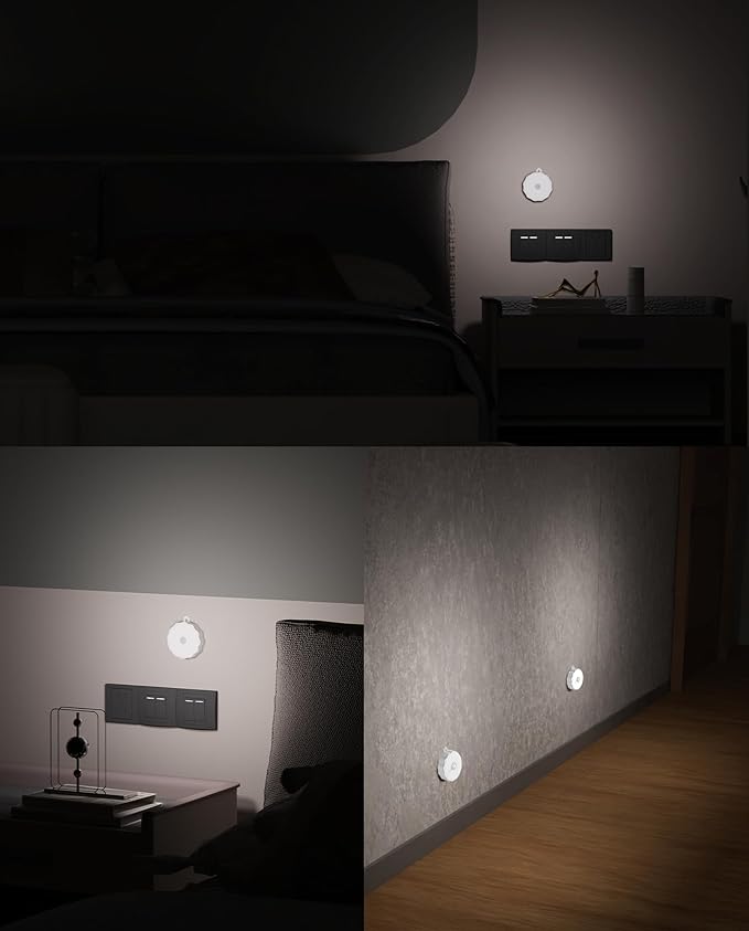 3-Pack Battery Operated Motion Sensor Lights, Stick-On Night Light, Wireless Closet Light for Cabinets, Kitchen, Stairs, Hallway,Indoor Use