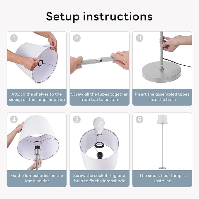 Smart Floor Lamp with RGBCW Color Change Bulb, Compatible with Alexa, Siri, Google Voice & App Control, Standing Lamp with Linen Shade, Tall Lamp for Living Room, Bedroom, Office,Silver