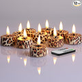 Eywamage Leopard Flameless Tealights with Remote Batteries, Flickering Cheetah LED Tea Votive Candles Set of 12