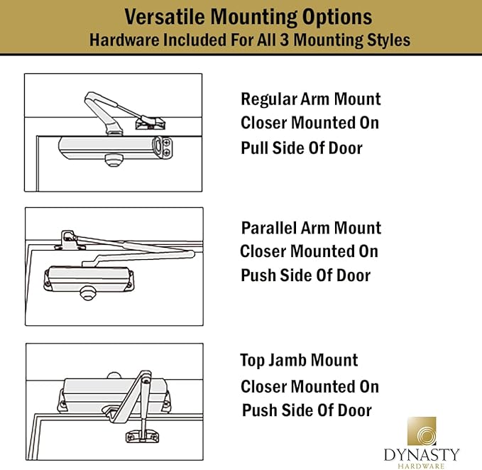 Dynasty Hardware Door Closer, Grade 1 Heavy Duty Commercial Hydraulic Closer, Self-Closing, Adjustable Spring Size 1-6, ADA Compliant, Surface Mount, Sprayed Duronotic Bronze, Series 4401