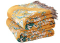Boho Throw Blanket for Bed,100% Cotton Ultra Soft Lightweight Muslin 4-Layer Breathable Woven Throws 90''x 98'' Blanket Yellow Floral Farmhouse Decor Bed Blankets