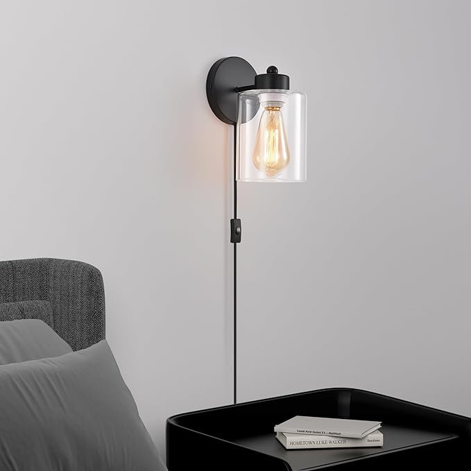 Metal Sconces Wall Lighting with Clear Glass Shade,Bathroom Black Vanity Light Matte Black Wall Sconce, Matte Black Vanity Lights for Bathroom, Modern Wall Light Fixtures