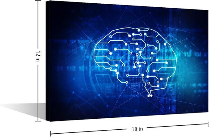 TUMOVO Canvas Art Wall Decor Artificial Intelligence Concept Bedroom Wall Art Pictures for Living Room CPU Concept Wall Painting Modern Wall Art Stretched and Framed Ready to Hang 18x12in