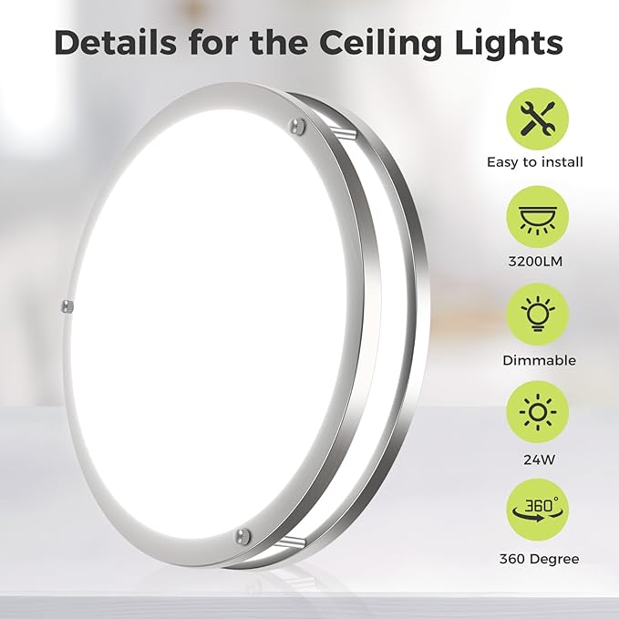 hepside 13inch Ceiling Lights, 24W & Dimmable Flush Mount LED Ceiling Light Fixture, 5CCT(3000K 3500K 4000K 5000K 6500K) Adjustable Ceiling Lamps for Kitchen Bathroom Bedroom Hallway
