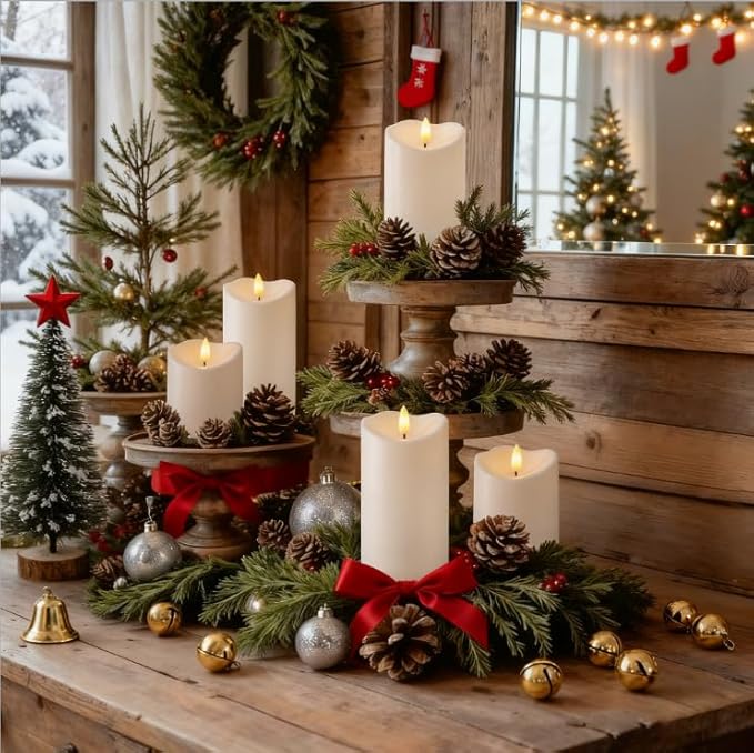 Raycare 6"x3" Outdoor Waterproof Flameless Candles with Remote and Timer, Battery Operated LED Electric Fake Pillar Candle for Christmas Home Wedding Decor, Ivory White, Set of 2