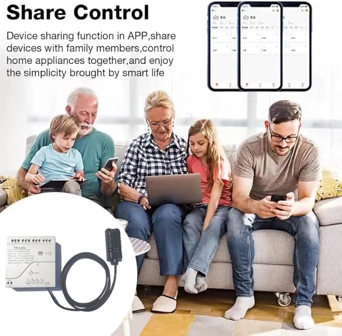 4CH WiFi Tuya Smart Temperature and Humidity Sensor,Dry Contact,Remote Application Control and Monitoring Function, Voice Control, Smart Scene, Compatible with Alexa and Google Home, White