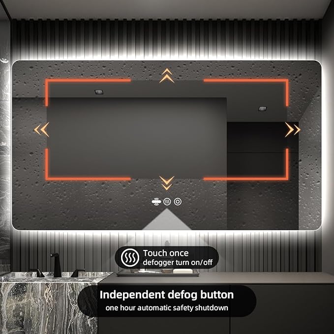 42 x 36 LED Bathroom Mirror, Frameless Rounded Corner Rectangle Backlit Mirror Bathroom, Anti-Fog, 3-Color Stepless Dimmable Lighted Mirror, Motion Sensor Lights, Memory Function
