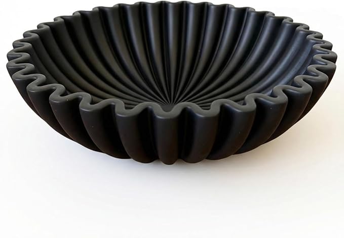 OAKOA Concrete Black Decorative Bowl for Home Decor - Black Fruit Bowl for Kitchen Counter - Black Bowl Decor - Modern Fruit Bowl Black - Centerpiece Bowl