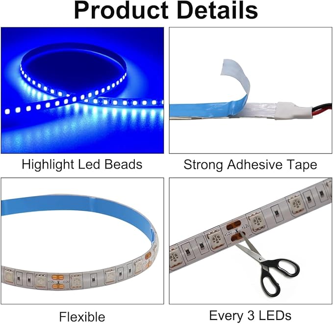 RV Underglow Led Light Kit, 12V 16.4FT RV Awning LED Light Strip, Waterproof Exterior Underbody Lighting for Camper Motorhome Travel Trailer Concession Stands Food Trucks, Blue