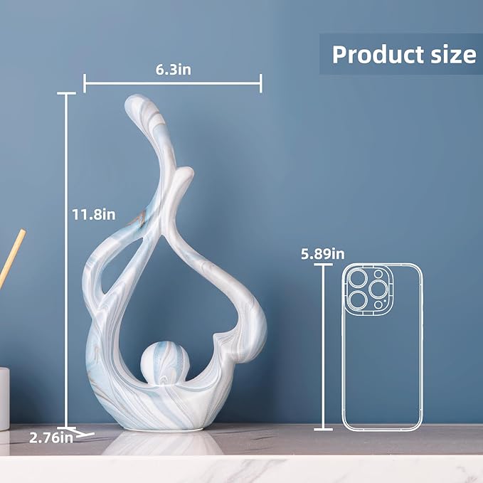 Blue Sculpture Home Decor, Dining Room Table Centerpiece, Ceramic Statue Table Decoration for Living Room, Abstract Sculpture Bookshelf tv Stand Entry Table Decor