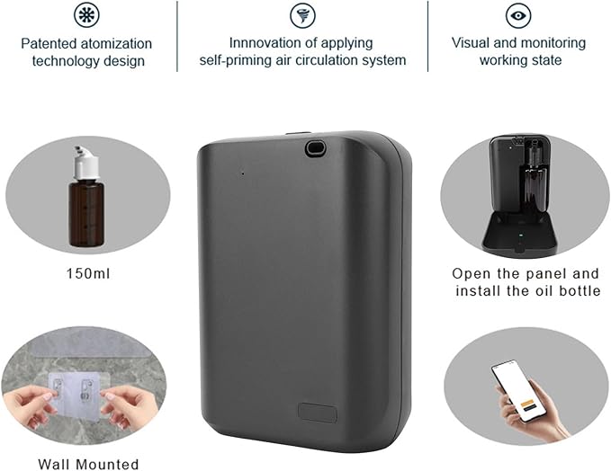 Zunate Smart Scent Air Machine 150ML, APP Controlled Silent Wall Mount Diffuser for 2152.78 Sq.Ft, Ideal for Hotels, Offices & Commercial Spaces (Black)