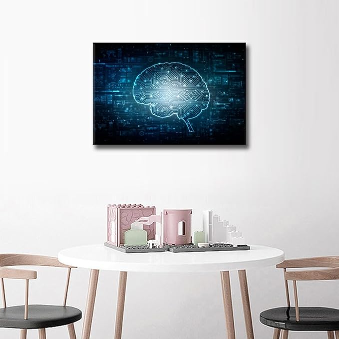 TUMOVO Wall Art for Living Room Internet Concept Bedroom Wall Decor Artificial Intelligence Brain Wall Paintings for Office Print On Canvas Modern Artwork Framed Ready to Hang, 24x16in