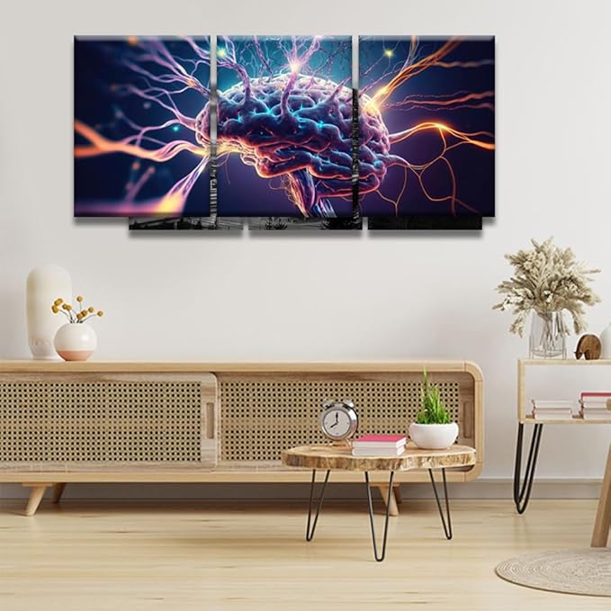 LSIUHWUWI Modern Wall Art 3 Panel Human Brain Neurons Firing Picture Prints on Canvas for Living Room Computer Room,Office Wall Decoration, Framed Ready to Hang 12x16inchx3
