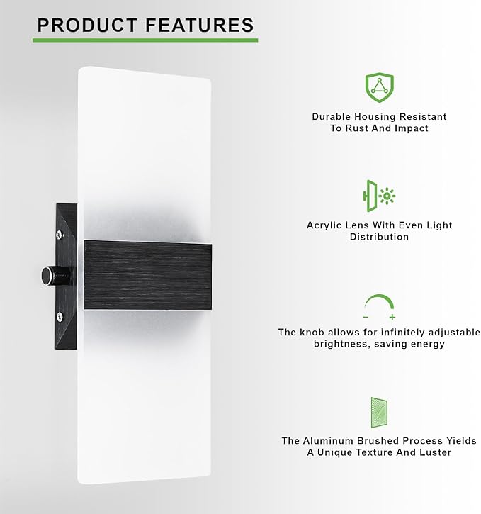 Lightess Modern LED Wall Sconces with Switch, 12W Indoor Wall Lights Set of Two, Hardwired Acrylic Dimmable Wall Mounted Lighting for Living Room Hallway Bedroom, Warm White, 2 Pack