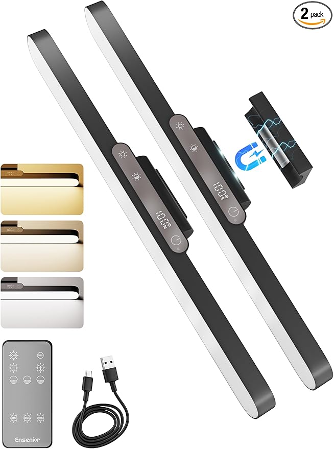 Upgraded Under Cabinet Lights Wireless, 2500mAh Rechargeable Battery Operated Lights with Digital Display, 130° Rotatable Magnetic Light Bar,Remote Control Dimmable LED Stick On Light for Mirror,2Pack