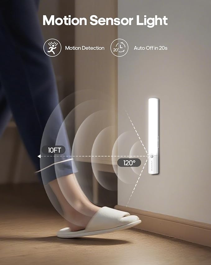 Motion Sensor Light Indoor, Rechargeable Battery Operated Under Cabinet Lighting Wireless, Closet Lights Motion Sensored Night Light,Under Counter Lights for Kitchen, Shelves, Stair