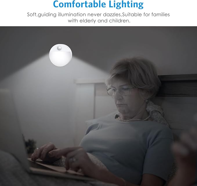 AMIR Upgraded Mini Motion Sensor Light Battery-Powered, Cordless Stick-on LED Night Light, Wall Light, Closet Lights, Safe Lights for Stairs, Hallway, Bathroom, Kitchen, Cabinet (Pack of 6 - White)
