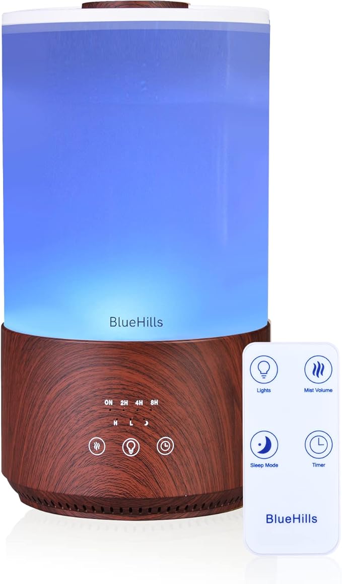 BlueHills Premium Large 2000 ML and 4000 ML XL Essential Oil Diffusers Humidifiers Combo Set of 2 for Large Room Home with Décor LED Lights Great Gift – Dark Wood Grain.