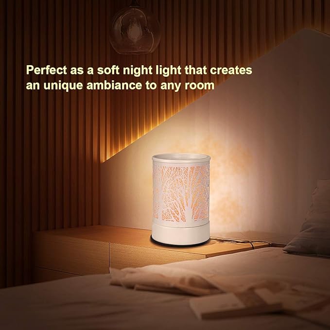 Fragrance Wax Melts Warmer with 7 Colors LED Changing Light Classic Black Forest Design Scent Oil Candle Warmer for Home White Tree