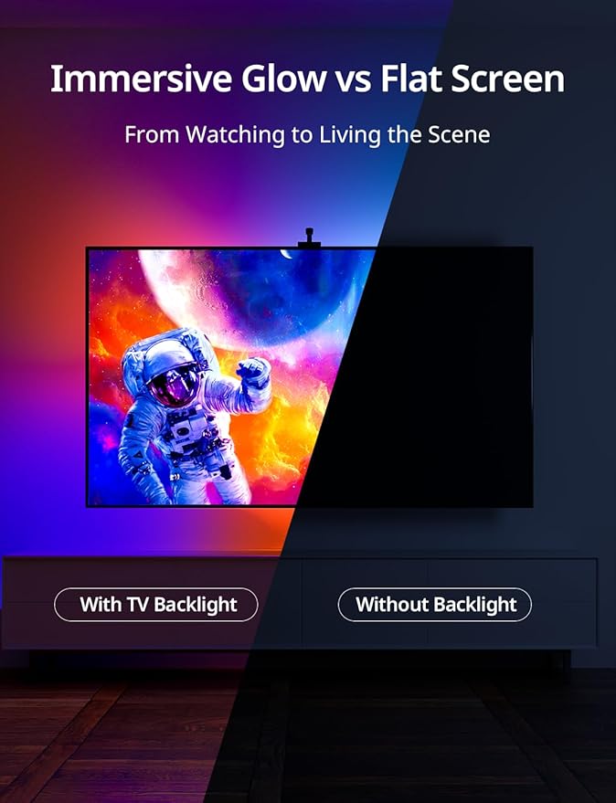 Ailofy TV LED Backlight with HD Wide-Angle Camera for 55-65 Inch TVs, Full-Screen Color Sync Lights for Gaming, Movies & Streaming, App Control, Works with Alexa & Google Assistant