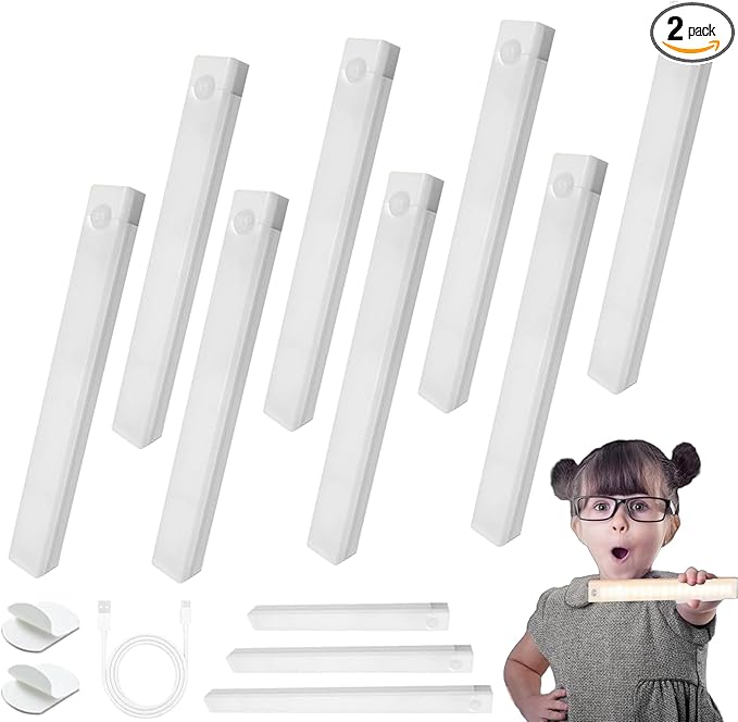 2025 Upgraded Punch-Free Smart Sensor Magnetic Rechargeable LED Lights, Rechargeable Motion Sensor Light, Wireless Motion Sensor Indoor Lights, Stick On Lights for Kitchen/Stairs (8PC-Warm, 3.9in)