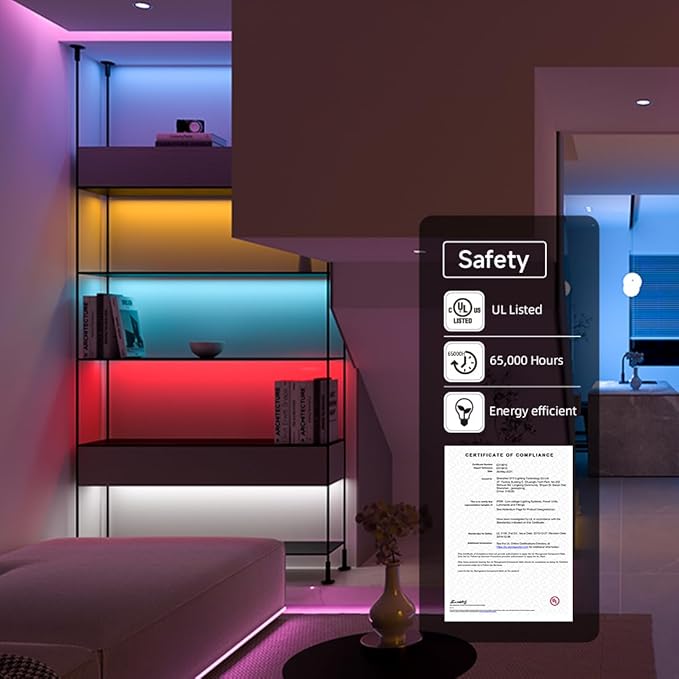 BTF-LIGHTING FCOB COB RGB LED Strip Light, UL Listed, IP66 840LEDs/m High Density Flexible Color Changing Light, DC24V 16.4FT 10mm Width for Bedroom Cabinet Home Indoor Decor(No Adapter or Controller)