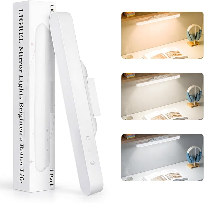 4W Dimmable Mirror Lights, Magnetic Rechargeable LED Light Bar, Wireless Stick on Closet Lights for Kitchen, Pantry, Wardrobe, Vanity Mirror，Gun Safe, Modern Battery Powered Night Light（1pcs）