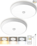Motion Sensor Light Indoor, 2-Pack, 10000mAh, 7.1inch, 400LM, Remote Control, Dimmable, LED, Flush Mount, Wireless, Rechargeable, Battery Operated, Cordless, Ceiling Light, Closet Light, No Wiring