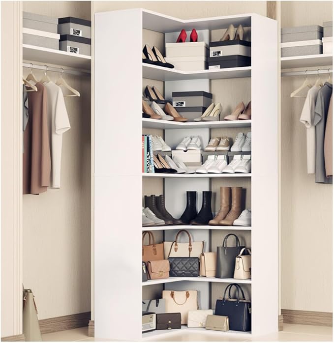 Anystyle 71 Inch Large Corner Shoe Rack for 40+ Pairs, 6-Tier L-Shaped Shoe Storage Cabinet Organizer, Freestanding Wooden Shoe Shelf for Closet, Entryway, Hallway, White