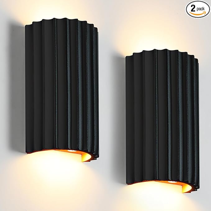 ZEROUNO Black Resin Modern LED Wall sconces Wall Lighting Set of 2, Hardwired Indoor Wall Light Fixtures Lamp Up and Down for Living Room Bedroom Hallway Corridor Conservatory Stairs (with E12 Bulbs)