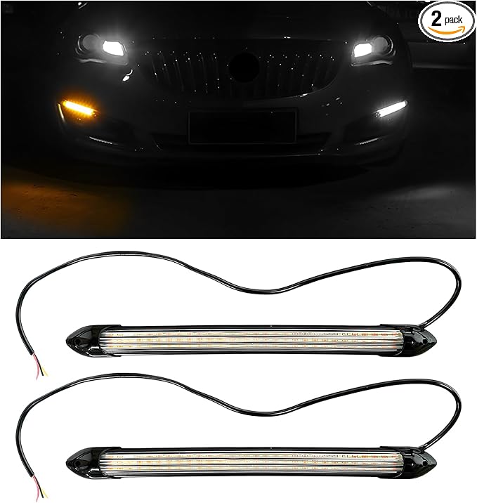 2 PCS Exterior Car LED Lights, 9.5 Inches Flexible LED Daytime Running Light Strip, Waterproof 12V Headlight Sequential Flowing Turn Signal for SUV Truck RV, Car Accessories