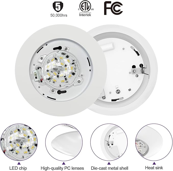 1-Pack 12 Inch Disk Lights, 2700K-5000K Adjustable, 25W, 1750LM, CRI 90+, Dimmable 10%-100%, Wet Rated, Surface Mount LED Ceiling Light for Bathroom Kitchen, ETL Listed