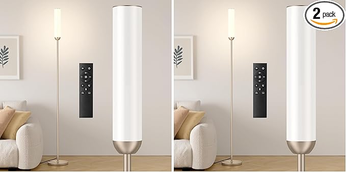 Ambimall LED Floor Lamp with Remote Control, 65" Standing lamp with Stepless Adjustable 3000K-6500K Colors & 30-100% Brightness, Foot Switch(Champagne Gold) (Pack of 2)