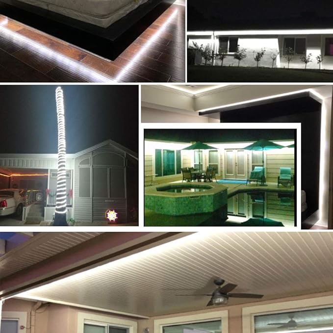 30ft 2-Wire Waterproof LED Rope Light Set,110V-120V PVC 30 LED/M Tube Lights Strip for Background, Outdoor, Christmas, Home Decoration(White)