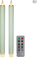 Flameless Taper Candles Flickering with Remote and Timer, 3D Moving Flame Taper Candle Battery Operated to 400 Hours, 9 Inch Window Candles, (Sage Green)
