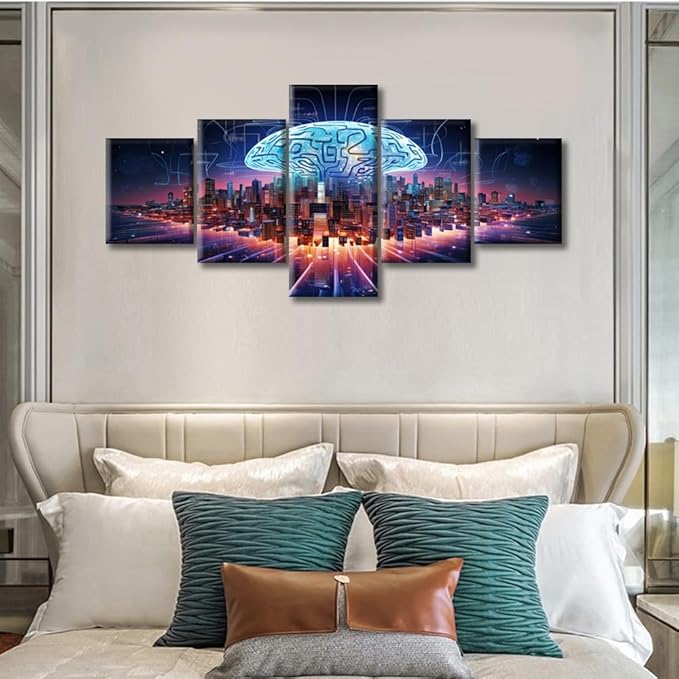 Canvas Wall Art for Living Room Brain Modern Home Decor Human Brain Energy Printed Posters for Bedroom Office Abstract Human Brain Wall Art Painting Pictures Ready to Hang, (50"Wx24"H)