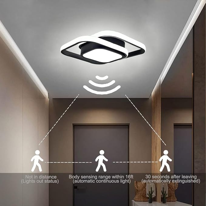 Motion Sensor LED Ceiling Light Indoor, 36W Cool White Mount Motion Activated Light Fixture Modern Flush Mount Ceiling lamp for Closet Laundry Bathroom Hallway Stair Porch Basement. (Square)