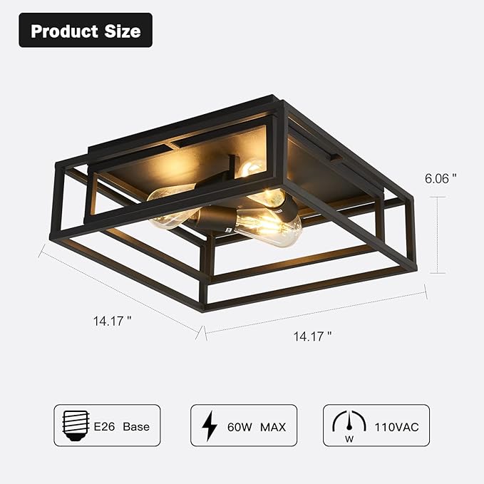 ZGLAOJT Black Flush Mount Ceiling Light Fixture，3-Light Industrial Metal Close to Ceiling Lights，Farmhouse Lighting for Hallway Bedroom Kitchen Dining Room