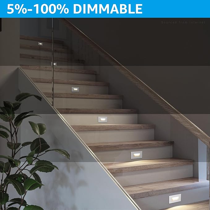 LEONLITE 12-Pack Premium Series 5CCT 120V LED Step Lights, Dimmable 3.5W Indoor Outdoor Waterproof Horizontal Stair Light, 2700K3000K3500K4000K5000K Selectable, CRI90, ETL, Aluminum, White