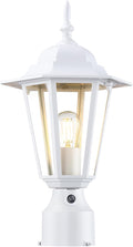 Dusk to Dawn Outdoor Post Light, Pole Lantern, Waterproof Die-Cast Aluminum Pole Light Fixture with Glass, Exterior Post Lamp for Garden Yard Patio Pathway, Matte White, 1-Pack