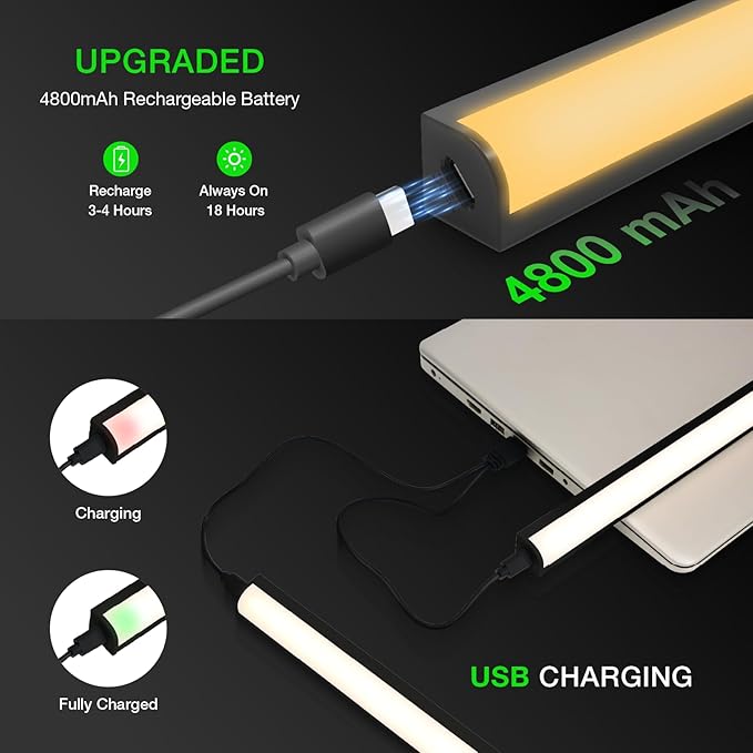 Under Cabinet Lights Remote Control,2 Pack Magnetic Dimmable Closet Lights,USB Rechargeable Wireless LED Shop Light,Ceiling and Under Counter Lights for Kitchen, Black, 60CM