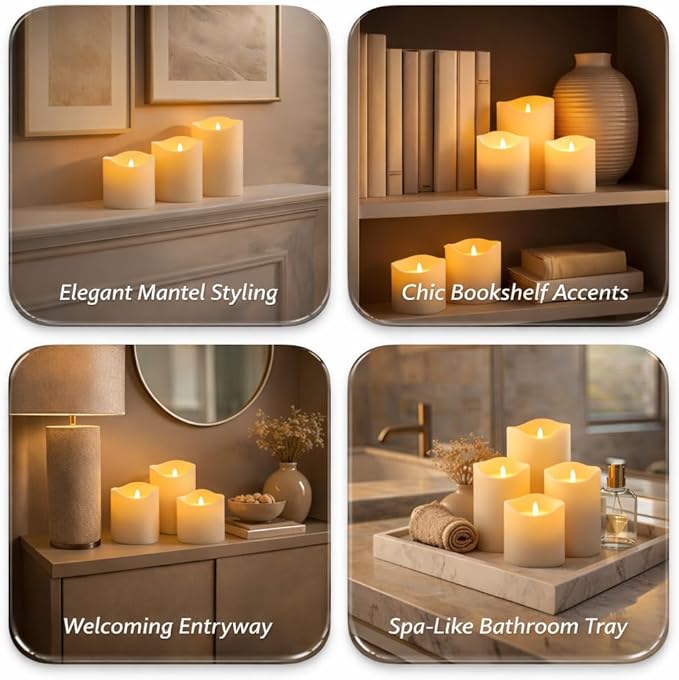 Enido Flameless Candles with Remote, 9 PC Outdoor Waterproof Battery Operated LED Pillar Candles, Flickering Electric Candles with Timer, 3" x 4" 5" 6" for Lantern, Patio, Wedding, Easter