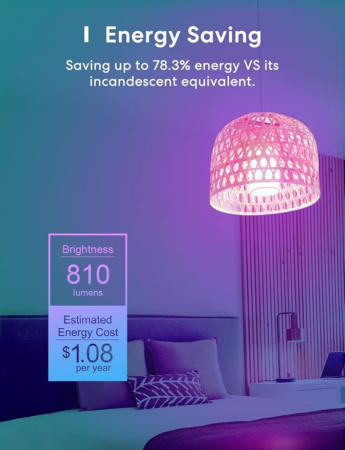 meross Smart Light Bulb, Smart WiFi LED Bulbs Works with Alexa, Google Home, Dimmable E26 Multicolor 2700K-6500K RGB, 810 Lumens 60W Equivalent, No Hub Required (4)