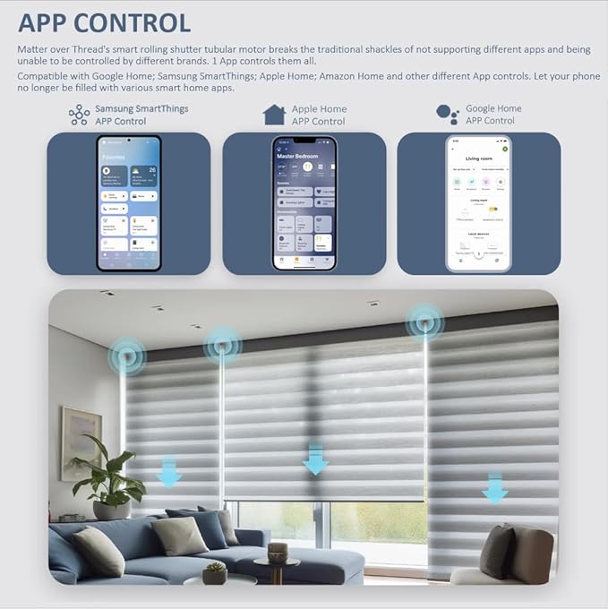 Matter Over WiFi Smart Roller Shade Motor, Φ45mm AC 120V Electric Blind Motor, Works with HomeKit, Alexa, Google Home, SmartThings (50N.m Torque for Φ55mm （2-1/8") Octagonal Tube